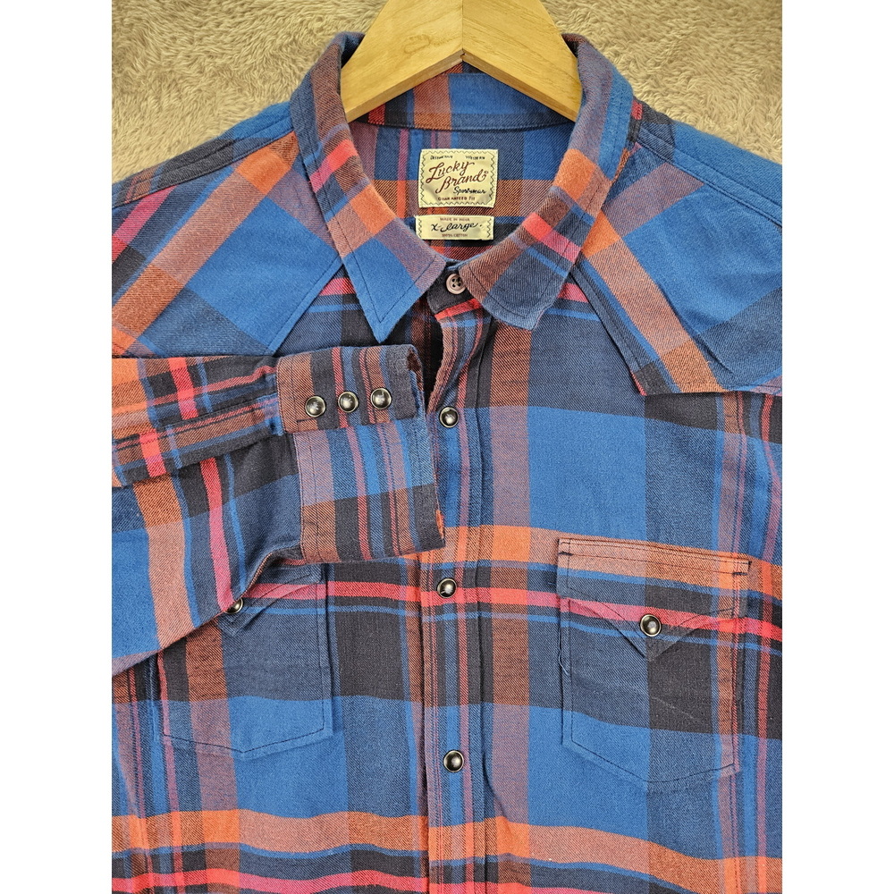 Lucky Brand Pearl Snap Shirt 100% Cotton Size XL Western Style